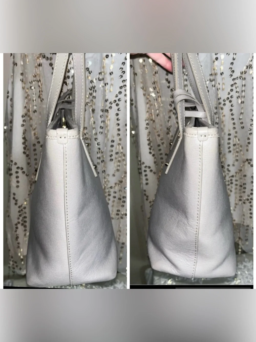 Furla Pearl Gray Italian Saffiano Leather Tote Purse Bag with Charm EUC